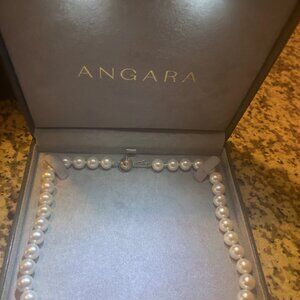 Angara 9–10mm Freshwater Pearl Necklace – 14K Gold Diamond Clasp – NWT